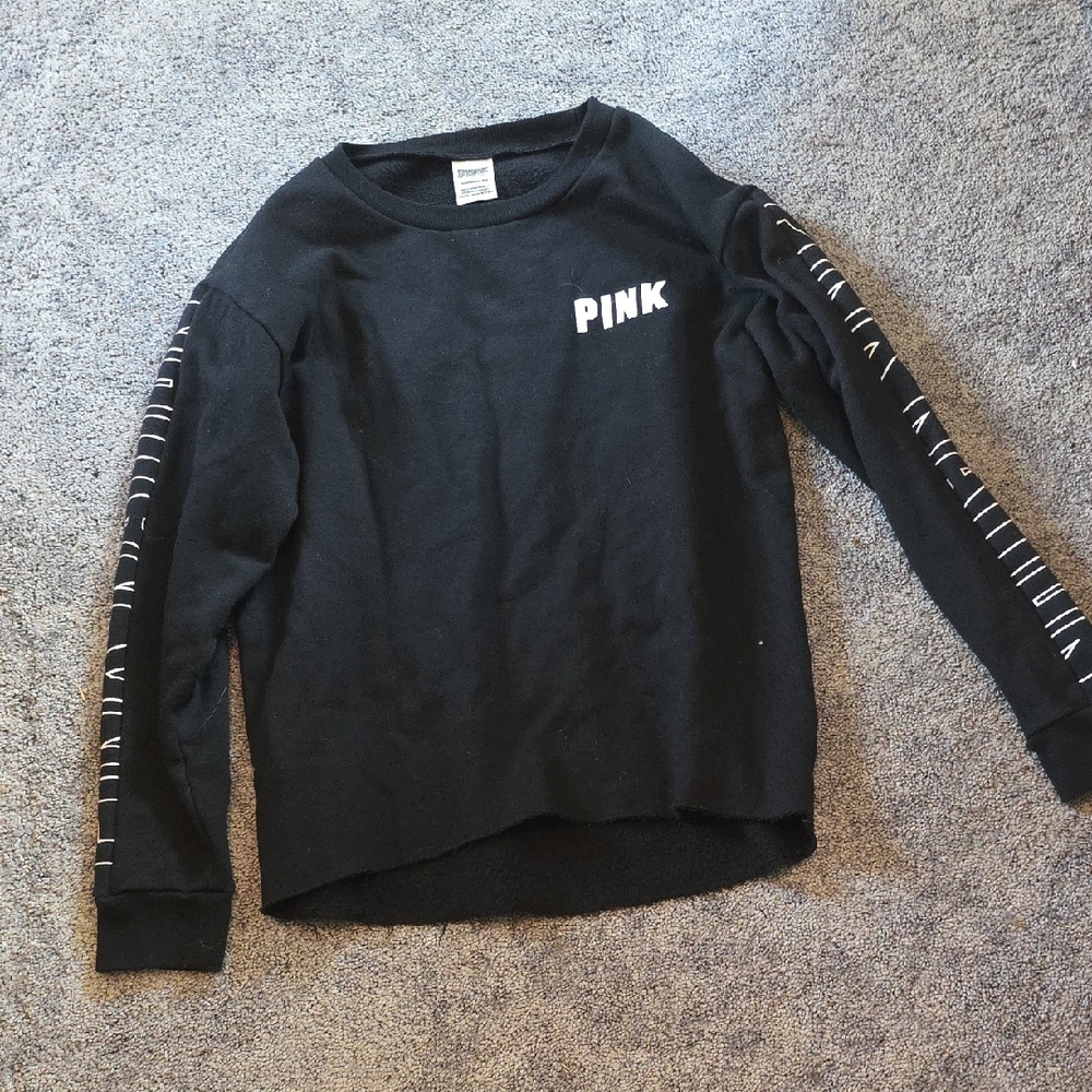 PINK Victoria's Secret Black Sweatshirt with Sleeve Graphics
